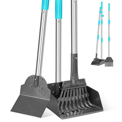 Pooper Scooper and Adjustable Long Handle Dog Pooper Scooper with Spade Shovel, Tray & Rake for Lawns Heavy Duty, Stainless Metal Large Medium Small Pet Supplies on Grass Dirt or Gravel.