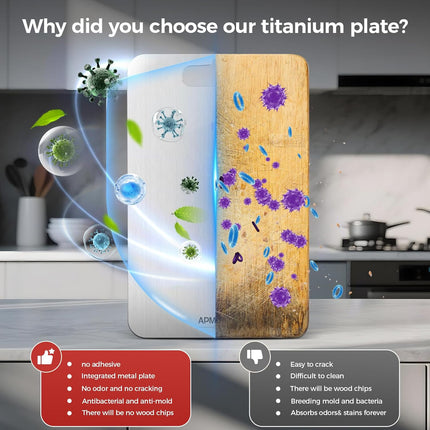 Titanium Cutting Board, 100% Pure Titanium Cutting Boards for Kitchen, Double Sided Non Toxic Cutting Board, Hygiene Durable Dishwasher Safe 13 ”× 8 ” (L)