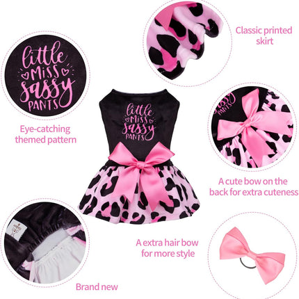 CuteBone Little Miss Sassy Pants Dog Leopard Print Dress Velvet for Small Dogs Girl Puppy Dresses Pink Dog Clothes CVA15XXS-D