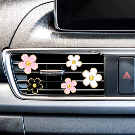 Frienda 6 Pcs Daisy Flower Air Vent Clip Accessories Air Conditioning Outlet Clip Car Air Freshener Dashboard Accessories Charm Car Inter Decor(3 cm, 3.3 cm,Black, Pink, White)