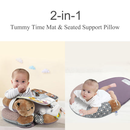 2-in-1 Tummy Time Mat & Seated Support Pillow,Baby Tummy Time Pillow Support for Newborns and Older Babies,with Detachable Support Pillow and Toys Bear