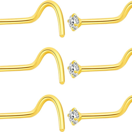 6Pcs Nose Rings Studs Corkscrew 18 Gauge Nose Piercing Jewelry Real Nose Piercings Surgical Steel 18G Screw Nose Rings Jewelry for Women Men 2mm 2.5mm 3mm CZ Gold Silver Black