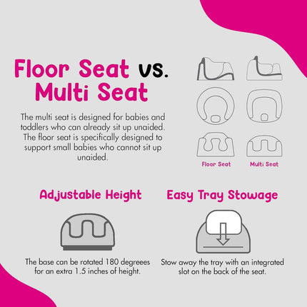 Bumbo 3-in-1 Multi-Seat for 6 to 36 Months, Travel Baby and Infant Feeding & Play Floor Seat, Portable Booster High Chair with Dining and Activity Tray, Taupe