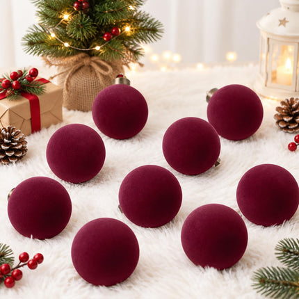 15 Pcs Velvet Christmas Balls, Burgundy