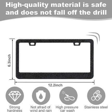 QUANQIUFEI Bling License Plate Frames for Women, Sparkly Rhinestone Diamond Car Accessories with Glitter Crystal Caps (1 Pack Black)