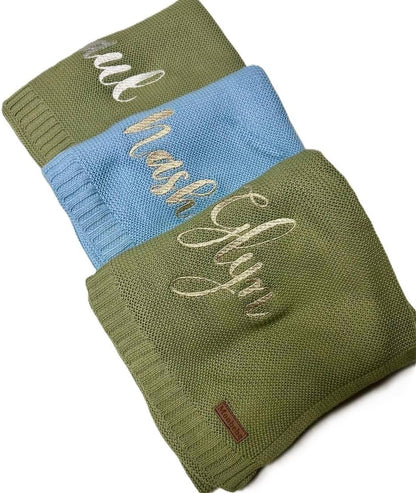 Personalized Baby Blanket with Name - Light Pink Cotton Knit Swaddle - photo 4