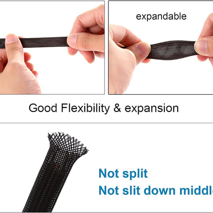 25ft - 1/2 inch PET Expandable Braided Sleeving – Black – Alex Tech Braided Cable Sleeve