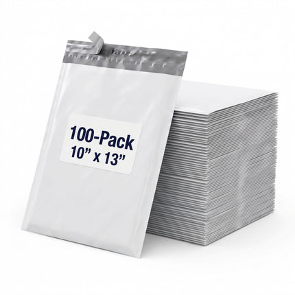 Shipping Bags 10" x 13" (100-Pack) White - Heavy Duty Self-Adhesive Envelope Poly Mailers for Packing, Secure Shipping, & Small Business Mailing