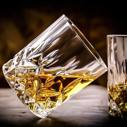 Old Fashioned Whiskey Glasses, Set of 4 (2 Crystal Bourbon Glasses, 2 Round Big Ice Ball Molds) In Gift Box - 11 Oz Rocks Glass, Barware for Scotch Cocktail Rum Vodka Liquor, Gifts for Men