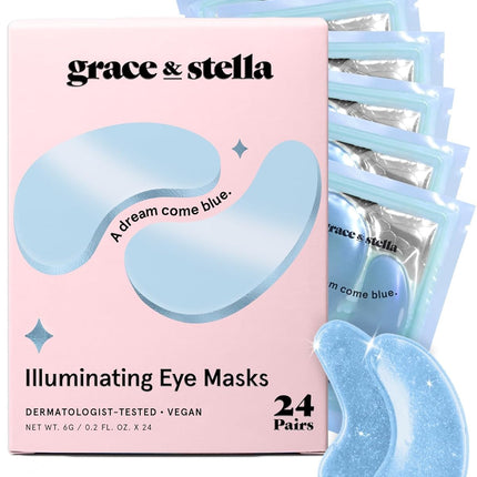 grace & stella Award Winning Under Eye Mask Reduce Dark Circles, Puffy Eyes, Undereye Bags, Wrinkles, Gel Under Eye Patches, Get Well Gifts for Women - Vegan Eye mask (24 Pairs, Blue)