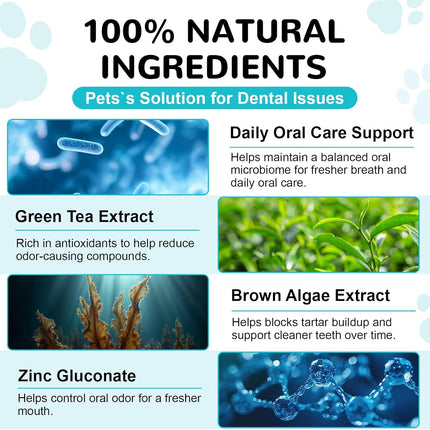 Dog Teeth Cleaning Powder, Dental Powder for Dogs Teeth Cleaning and Breath Fresh, Bad Breath Fresher & Tartar Remover with Enzyme, Probiotics. Plaque Off Pet Tooth Cleaning 120 Grams 60 Servings