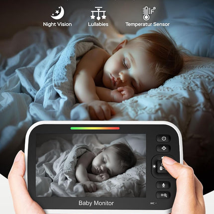 GoodBaby 5" Baby Monitor with Camera and Audio, No WiFi Secure Camera, 30-Hour Battery, Remote PTZ, Auto Night Vision, Room Temperature, Two-Way Audio，Lullabies，960 ft Range