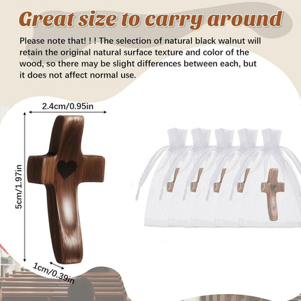 Brevynx 2 Pcs Pocket Wooden Cross Fidget - Cross My Heart with Organza Bags - Stress Relief Fidget for Christian, Religious Christian Easter Day