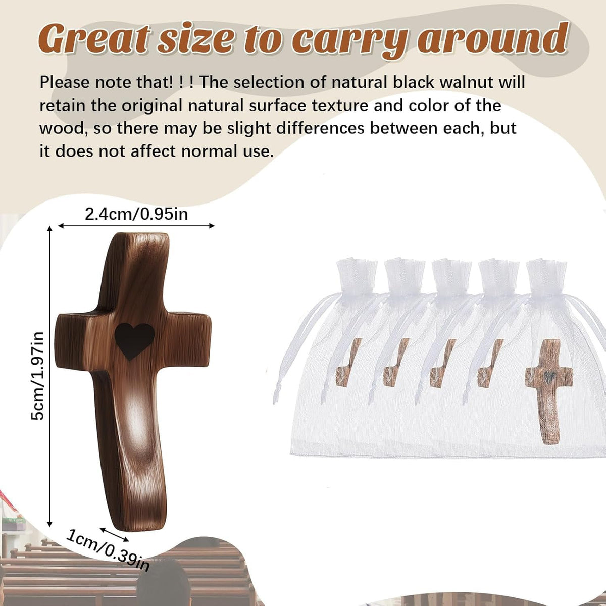 2 Pcs Pocket Wooden Cross Fidget - Cross My Heart with Organza Bags - Stress Relief Fidget for - photo 4