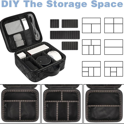 Cord Organizer Case with Adjustable Divider, DJ Cable File Bag for DJ Gear, Sound Instrument and Music Equipment Accessories, Shockproof Portable Double Layer Cord Bags, Black