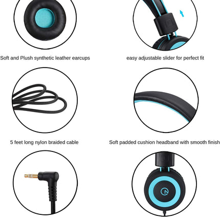 Kids Headphones Foldable Stereo Tangle-Free 5ft Long Cord 3.5mm Jack Plug in Wired On-Ear Headset for iPad/Amazon Kindle,Fire/Boys/Girls/School/Laptop/Travel/Plane/Tablet (Black)
