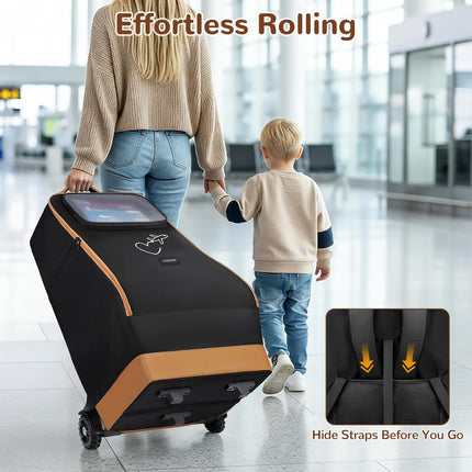 YOREPEK Rolling Car Seat Travel Bag for Airplane, Padded Car Seat Backpack with Large Wheels, Foldable Gate Check Carseat Bags for Air Travel, Clear Pocket for Baby Travel Essentials