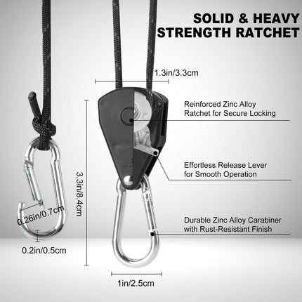 15ft Rope Rollers 6 Pcs Ratchet Straps Rope Tie Down Cam Jam 1/8in