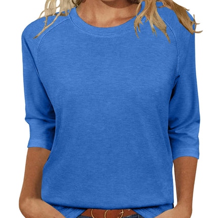 Womens Tops Casual 3/4 Sleeve Crew Neck Shirts Loose Fit Tunic