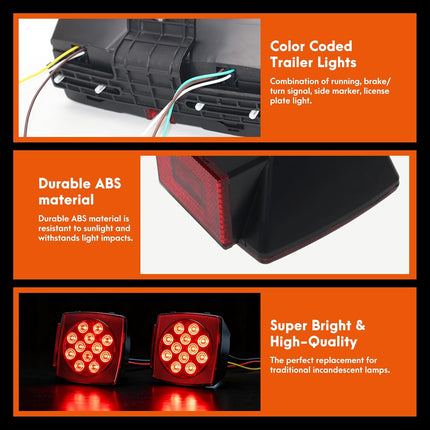 Submersible LED Trailer Light Kit, IP67 Waterproof 12V DOT Stop Tail Turn Signal Lights with 25ft Wiring Harness, Marine Boat Trailer Lights for Utility RV Truck, Luces para Trailas Under 80"