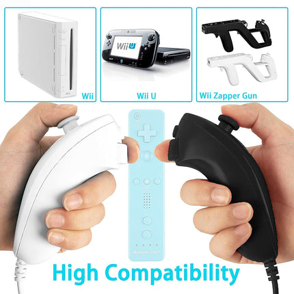 SWeien Wii Nunchuck Controller, 2 Packs Nunchuck Controller Replacement Joystick Gamepad Compatible with Nintendo Wii & Wii U Console (Black + White)