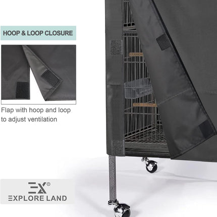 Explore Land Bird Universal Pet Cage Cover Good Night for Cats, Mink, Totoro, Parakeet, Parrot and Small Animals (Black, L)