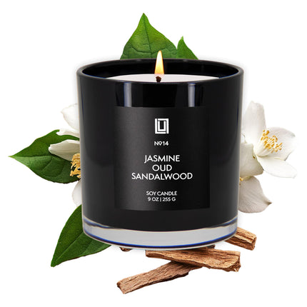 Jasmine, Oud & Sandalwood Scented Soy Blend Jar Candle, 9 Oz.