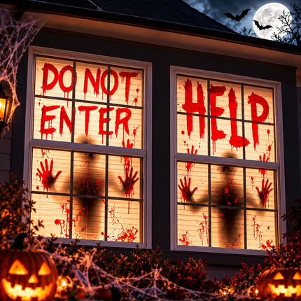 2PCS Halloween Giant Bloody Window Posters Windows Clings Party Decoration Haunted House Door Cover Creepy School Dormitory Window 60" x 60"