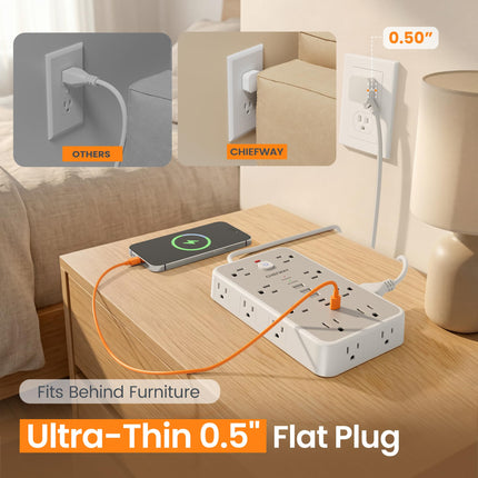 6 FT Surge Protector Power Strip with 6 USB, 16 Outlets, 2400J - photo 6