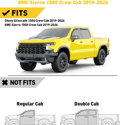in-Channel Extra Durable Window Rain Guards for Chevy Silverado/GMC Sierra 1500 2019-2026 Crew Cab,Window Deflectors,Vent Visors,Side Window Shades, Truck Accessories-4pcs