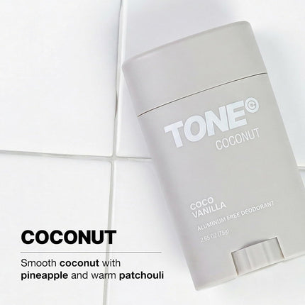 TONE Aluminum Free Deodorant for Men & Women, Coconut Vanilla, Paraben Free Formula with up to 48-Hour Odor Protection, Dermatologist-Tested, 2.65 oz