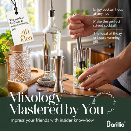 24 Oz Crystal Cocktail Mixing Glass with Bamboo Stand & Bar Tools | Seamless Lead-Free Crystal, Weighted Base Stirring Pitcher | Including Muddler, Mixing Spoon, Jigger and Strainer