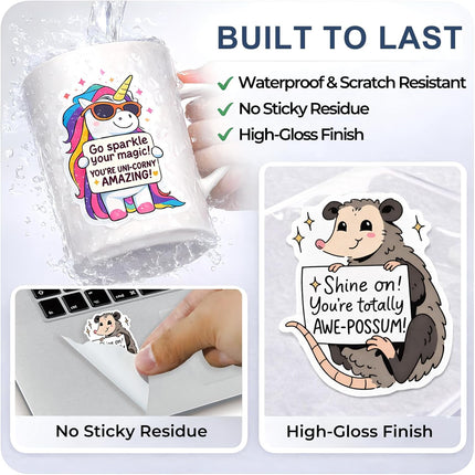 120PCS Positive Affirmation Stickers – Cute Animal & Food Pun Vinyl Decals, Waterproof Funny Motivational Stickers for Water Bottles, Phones, Laptops, Journals, Scrapbooks, No Duplicates (2.8–3 Inch)