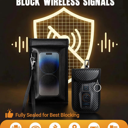 Faraday Bags for Phones & Car Keys: RFID Signal Blocking Pouch Set, Smartphones Cell Phone Faraday Pouch + Car Key Fob Signal Blocker Case Protector Cover, 5G/WiFi/GPS/Bluetooth/RFID Blocking Sleeve
