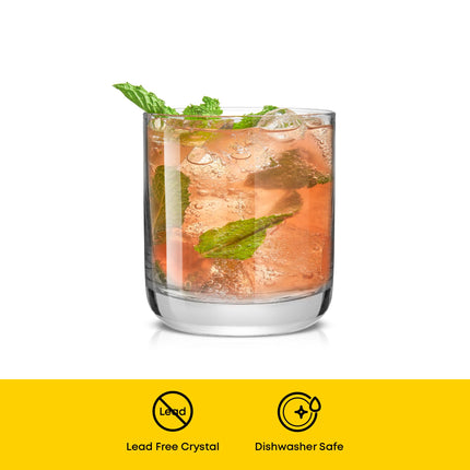 Faye Crystal Whiskey Glasses, Lowball Glasses Set of 6, 10oz Short Glass Tumbler, Double Old Fashioned Rocks Glass for Scotch or Bourbon, Dishwasher Safe Glassware