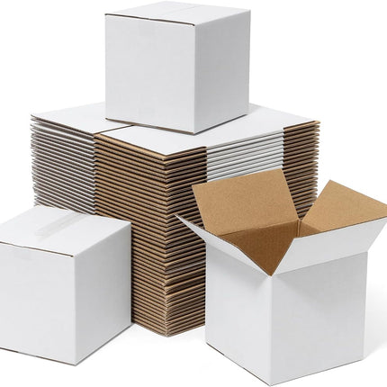 Mefleet 4x4x4" Shipping Boxes 50 Pack - Small Corrugated Cardboard Square Mug Mailing Box Packaging for Small Business - White Mailer Packing Supplies