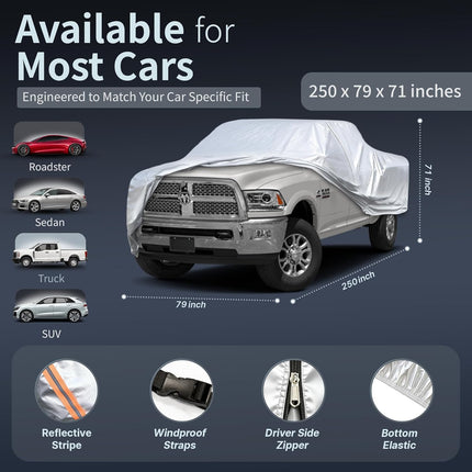 Car Cover Waterproof All-Weather,Heavy-Duty Outdoor Full Exterior Automobiles Truck(Length 243-250 inch) with Windshield Sun Shade Universal Fit Ford F-Series F-150, Tundra, RAM 1500 2500etc