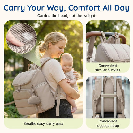 Coffee Diaper Bag Backpack with Changing Pad and Stroller Straps