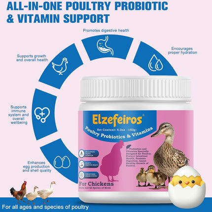 Chicken Probiotic & Vitamin Supplement for Immune Support & Egg Production,Digestive Aid and Hydration Support,Poultry Supplement for Chickens and Ducks and All Ages of Birds(5.3oz)