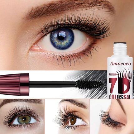 Amococo 2 Packs 7D Waterproof Mascara, Long-Lasting & Buildable Volume, Natural Length, Exquisitely Full Lashes, Smudge-Proof, Thickening Eye Makeup for Defined Curl, 0.35 oz