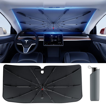 Umbrella Windshield Sun Shade for Car & SUV, Car Sunshade for Front Windshield [Nano Ice-Crystal Coatings] UPF50+ Heat & UV Block, Protect Interior & Keep Cooler Universal for Most of Sedan & SUV