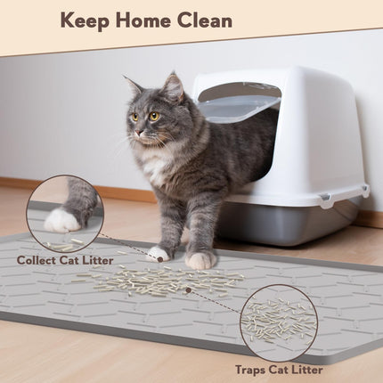 Tapete de silicona para arena de gato grande 40" X 28", fácil de limpiar, gris