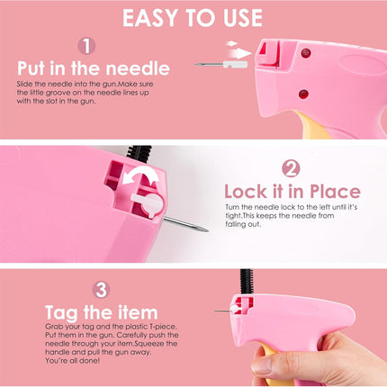 Stitch Gun for Clothes - Handheld Stitch Gun Quick Clothing Fixer - Tagging Gun - Includes 6 Needle, 1000 Black Fasteners & 1000 White Fasteners (Pink/Orange)