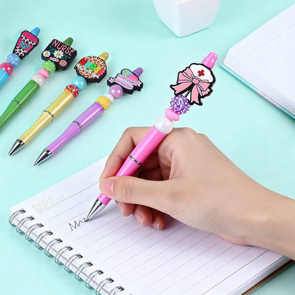 Nurse Pens, 6 Pcs Beadable Pens for Nurses Cute Ballpoint Apprieciation Week Gifts Nursing Medical Students Fun Pens