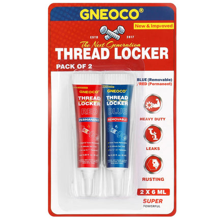 2 Pack Thread Locker Blue and Red 6mlx2 - Medium and Strong StrengthThreadlocker Metal Glue for Nuts, Bolts, Fasteners - Prevent Loosening/Corrosion (Blue and Red 6ml*2)