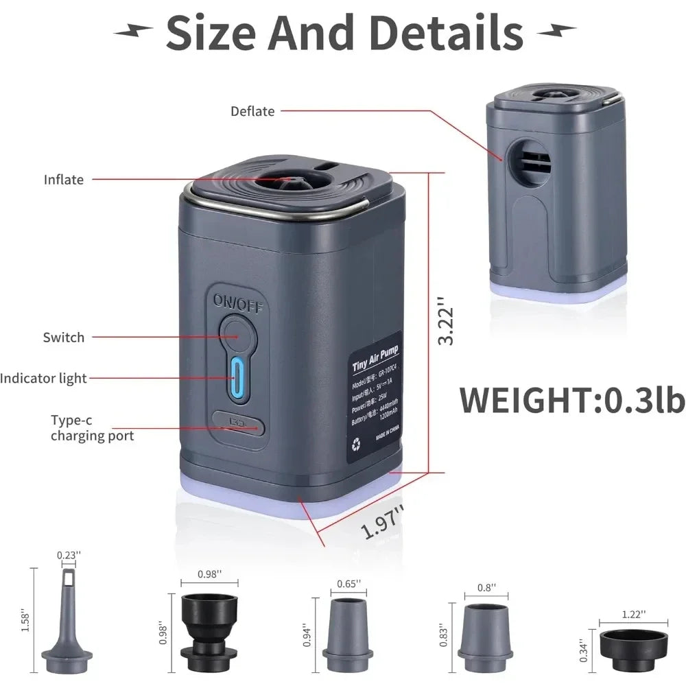 USA-CALI Electric Pocket Air Pump dimensions and compact portability