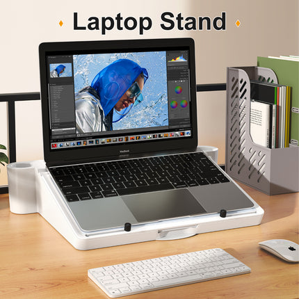 Multifunctional laptop stand compatible with MacBook and 10 to 17 inch laptops on desk