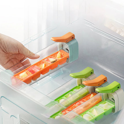 Ice Cube Maker Handle Tray stacked storage showing space-saving design