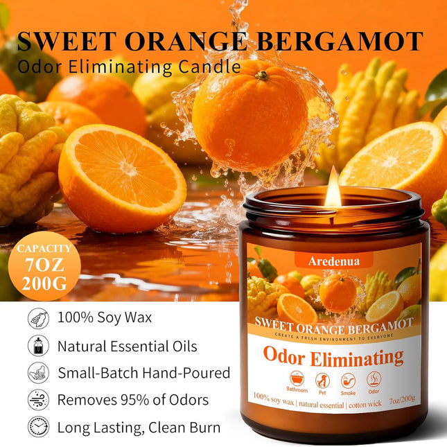 Sweet Orange Bergamot Odor Eliminating Candles | Eliminates 95% of Pet, Smoke & Bathroom Odors – 7oz - photo 2