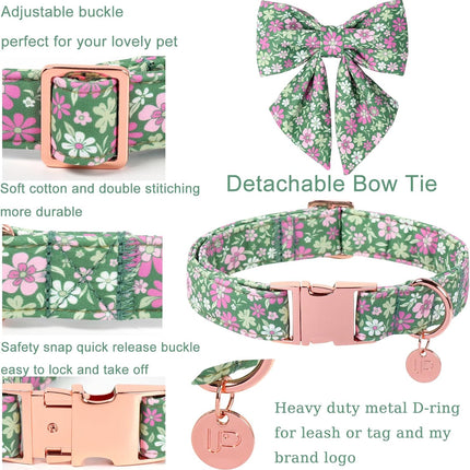 St. Patrick's Day Dog Collar with Bow Tie, Lucky Shamrock Bowtie Collar Adjustable for Girl Boy Dog, Trefoil Dog Collar Durable, Spring Green Collar for Dogs, M